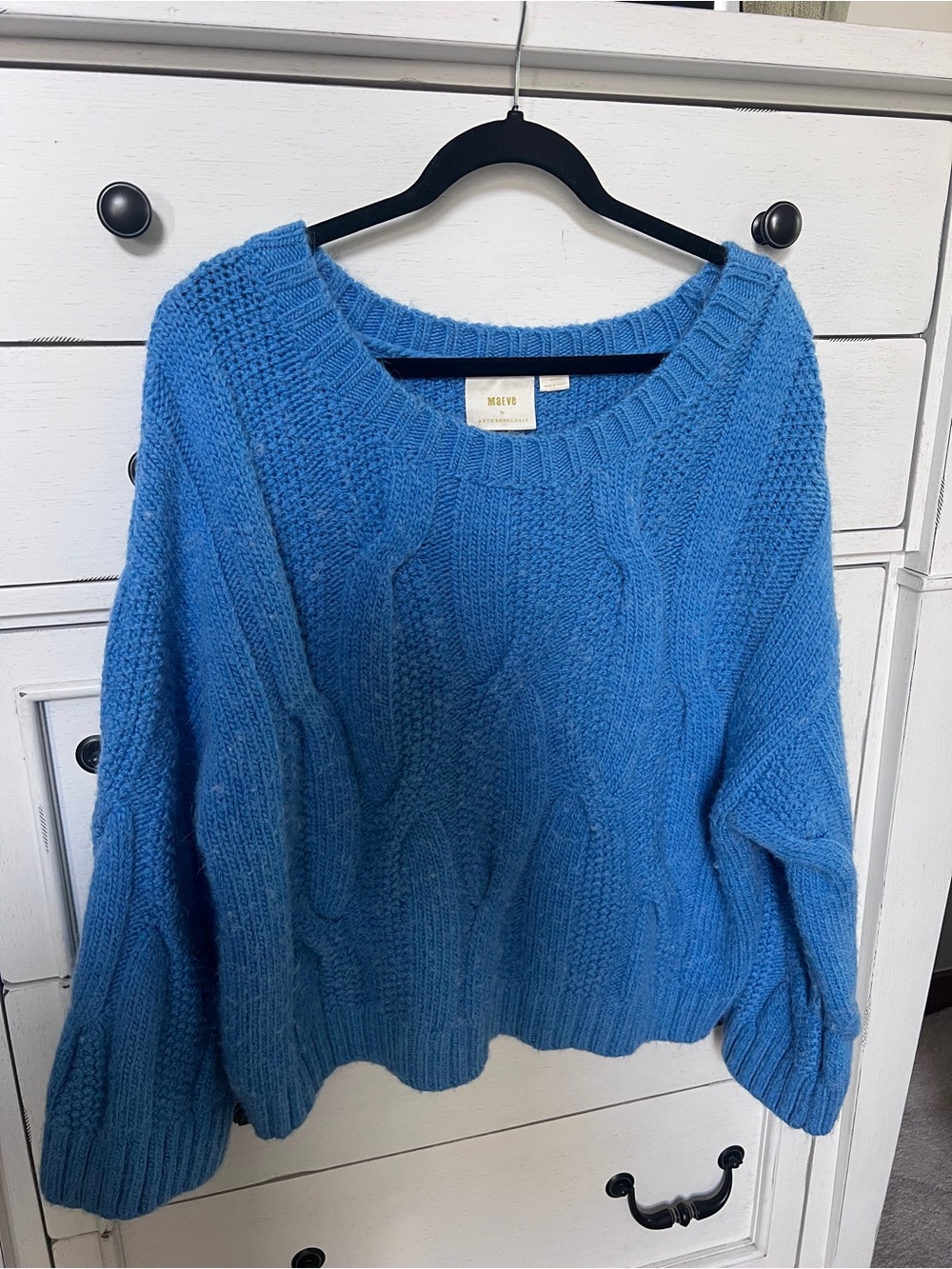 Anthropologie Maeve Blue Cable Knit Chunky Sweater